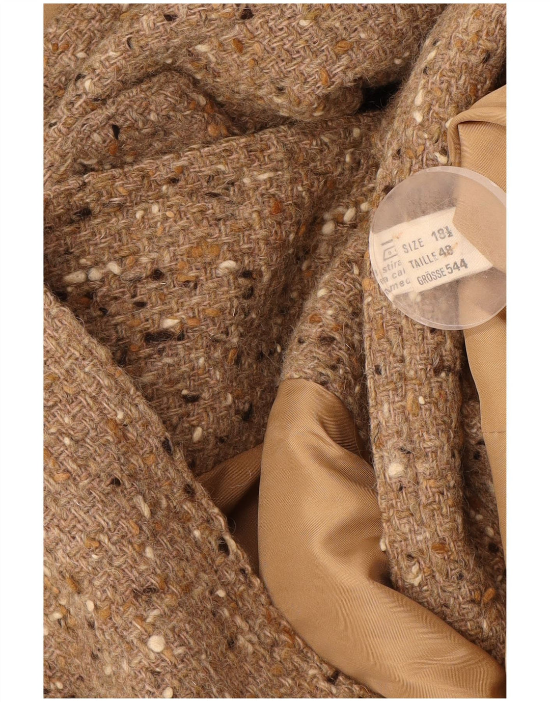 Casaco feminino vintage com peito duplo UK 18 XL bege manchado