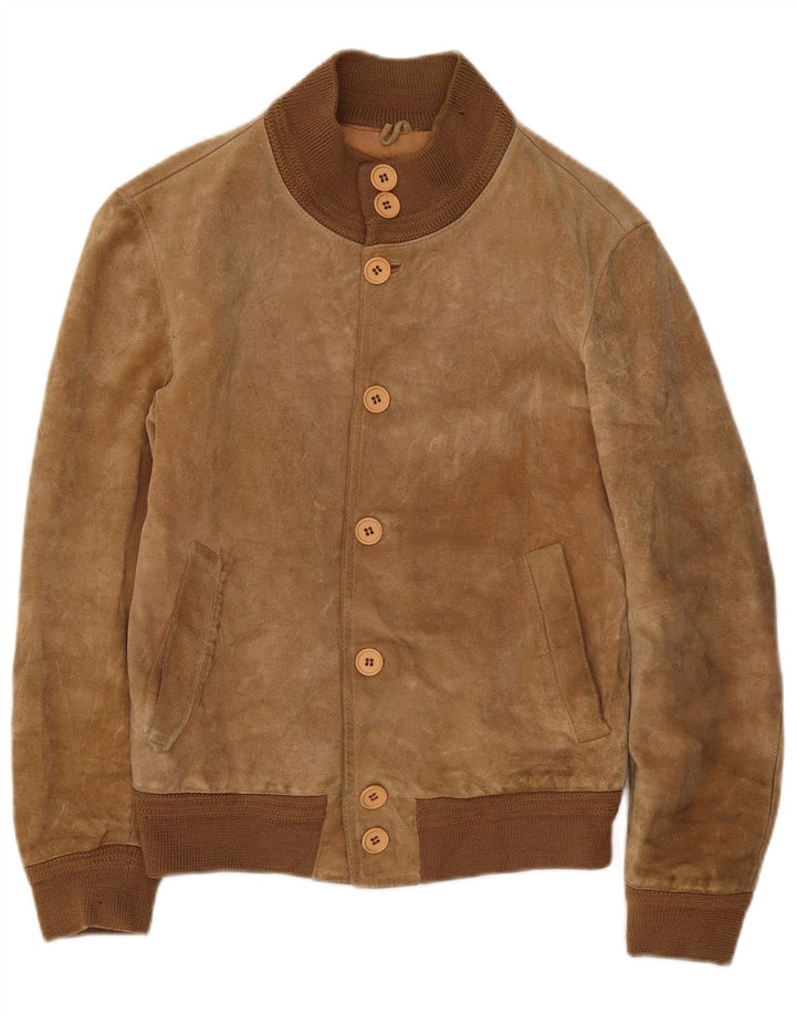 Jaqueta bomber masculina vintage de camurça IT 46 pequena bege