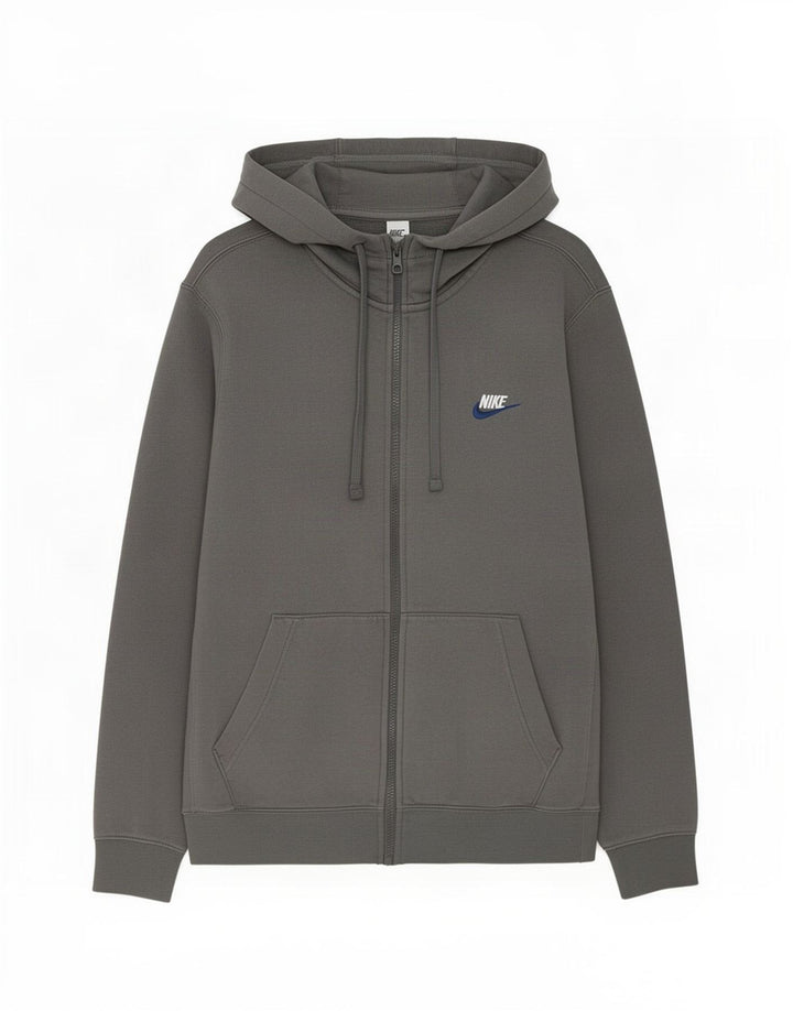 Suéter Nike masculino com capuz e zíper pequeno algodão cinza