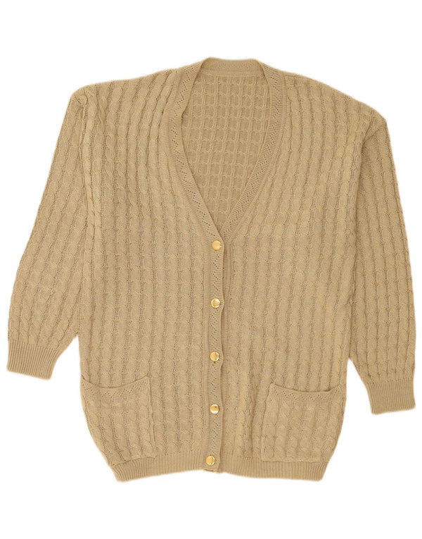 Suéter cardigã feminino vintage Reino Unido 14 algodão cáqui médio