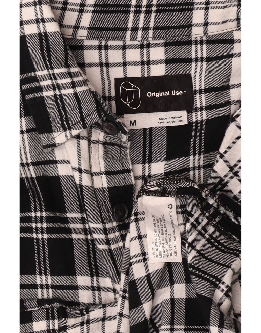 USO ORIGINAL Camisa masculina de flanela de algodão xadrez preto médio
