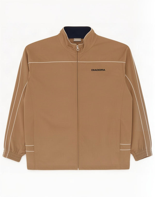 Diadora Mens Velour Tracksuit Top Jacket IT 56 2XL Beige Polyester