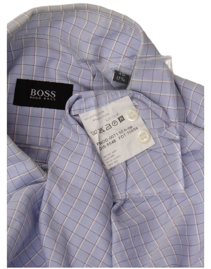 Camisa masculina HUGO BOSS tamanho 45 17 1/2 XL algodão xadrez roxo