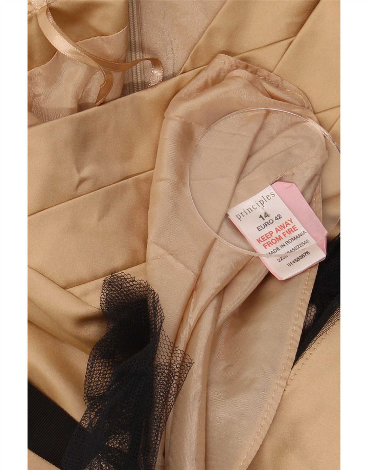 Vestido feminino sem alças da Principles UK 14 grande dourado colorblock poliéster