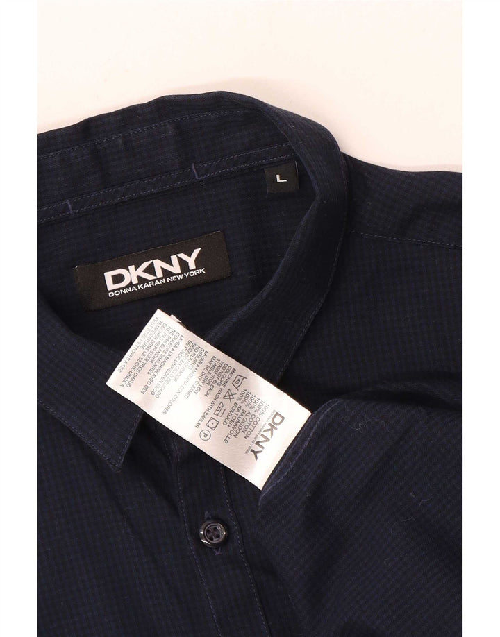 Camisa masculina Dkny grande algodão guingão azul marinho