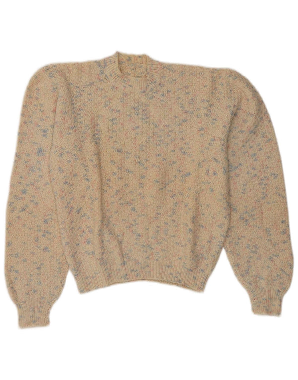 Suéter feminino vintage com gola tartaruga e gola alta Reino Unido 14 médio bege salpicado