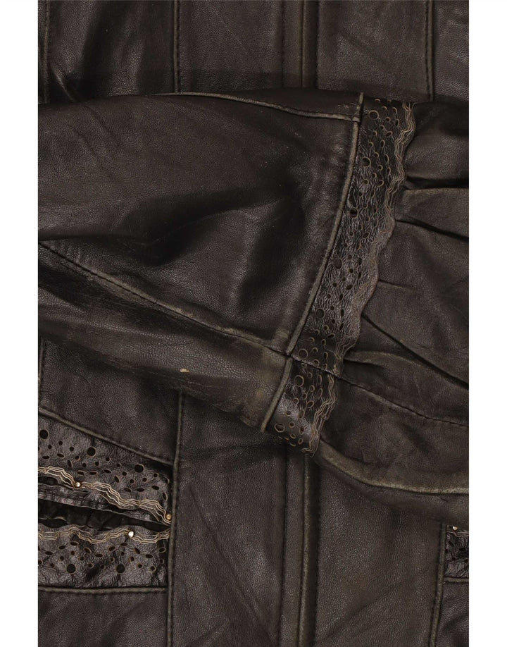 Jaqueta de couro feminina vintage UK 12 média preta