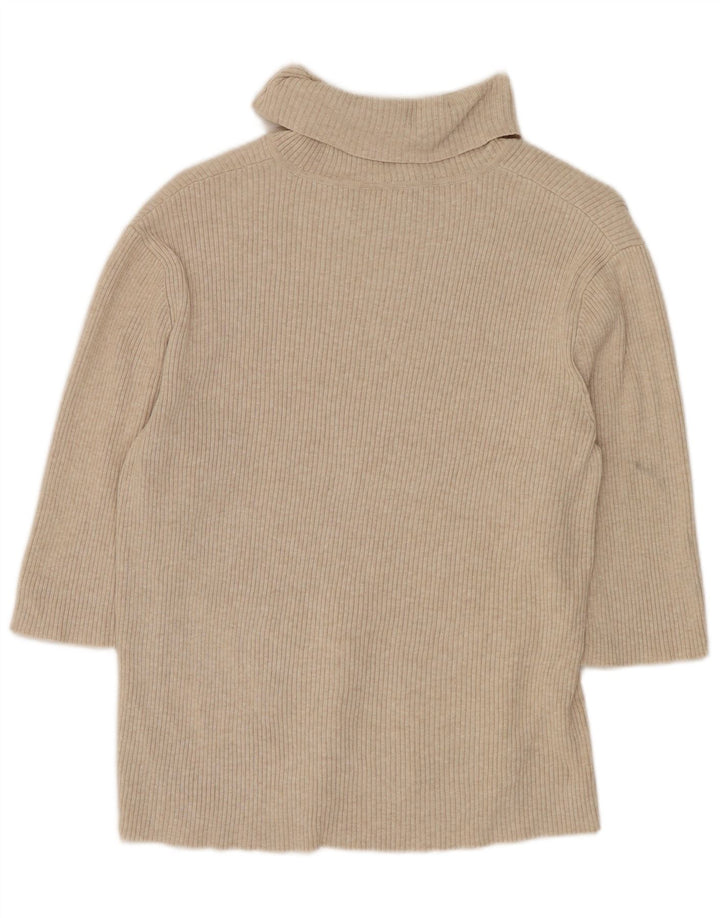 Ralph Lauren Suéter feminino cropped com gola redonda Reino Unido 14 grande bege