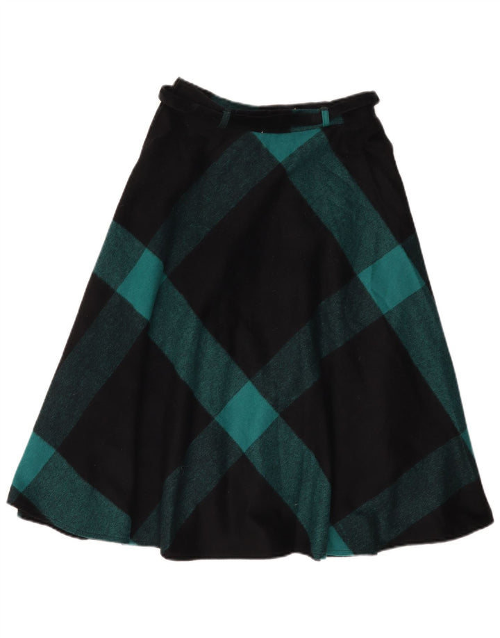 Saia larga feminina vintage IT 42 médio W26 lã xadrez preta
