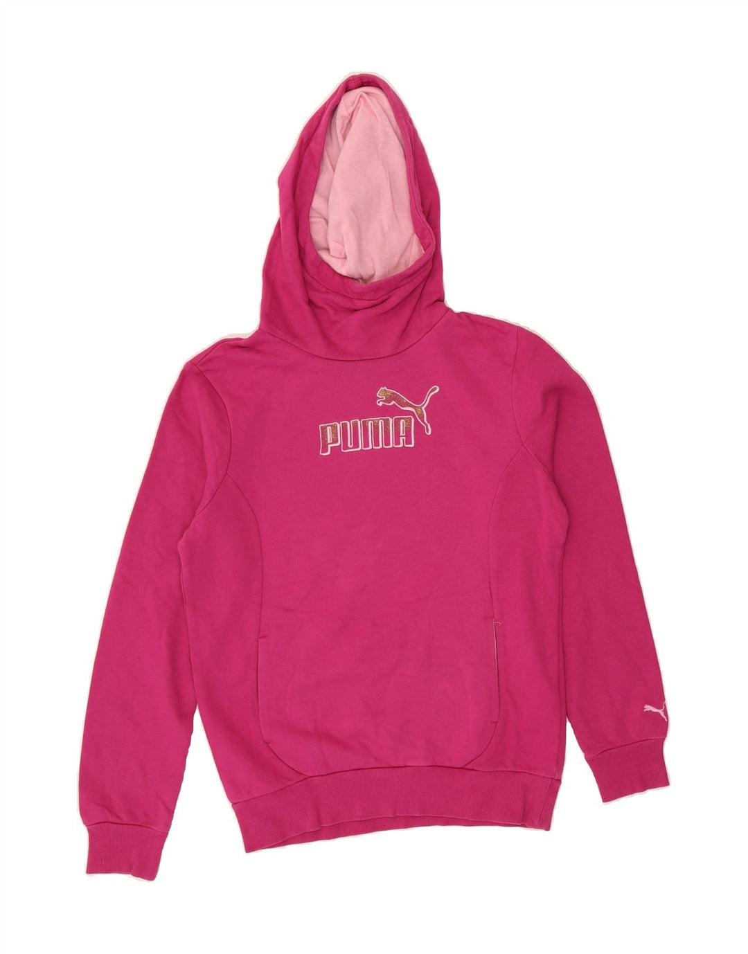 PUMA Girls Graphic Hoodie Jumper 15-16 Years Pink Cotton Vintage Puma and Second-Hand Puma from Messina Hembry 