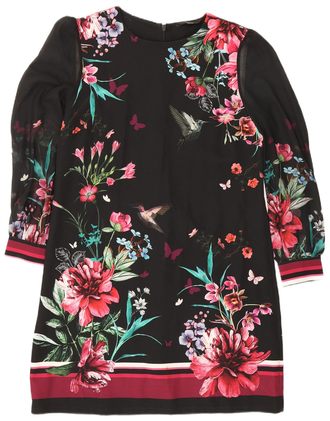 Próximo Vestido feminino manga comprida Shift UK 14 grande preto floral poliéster