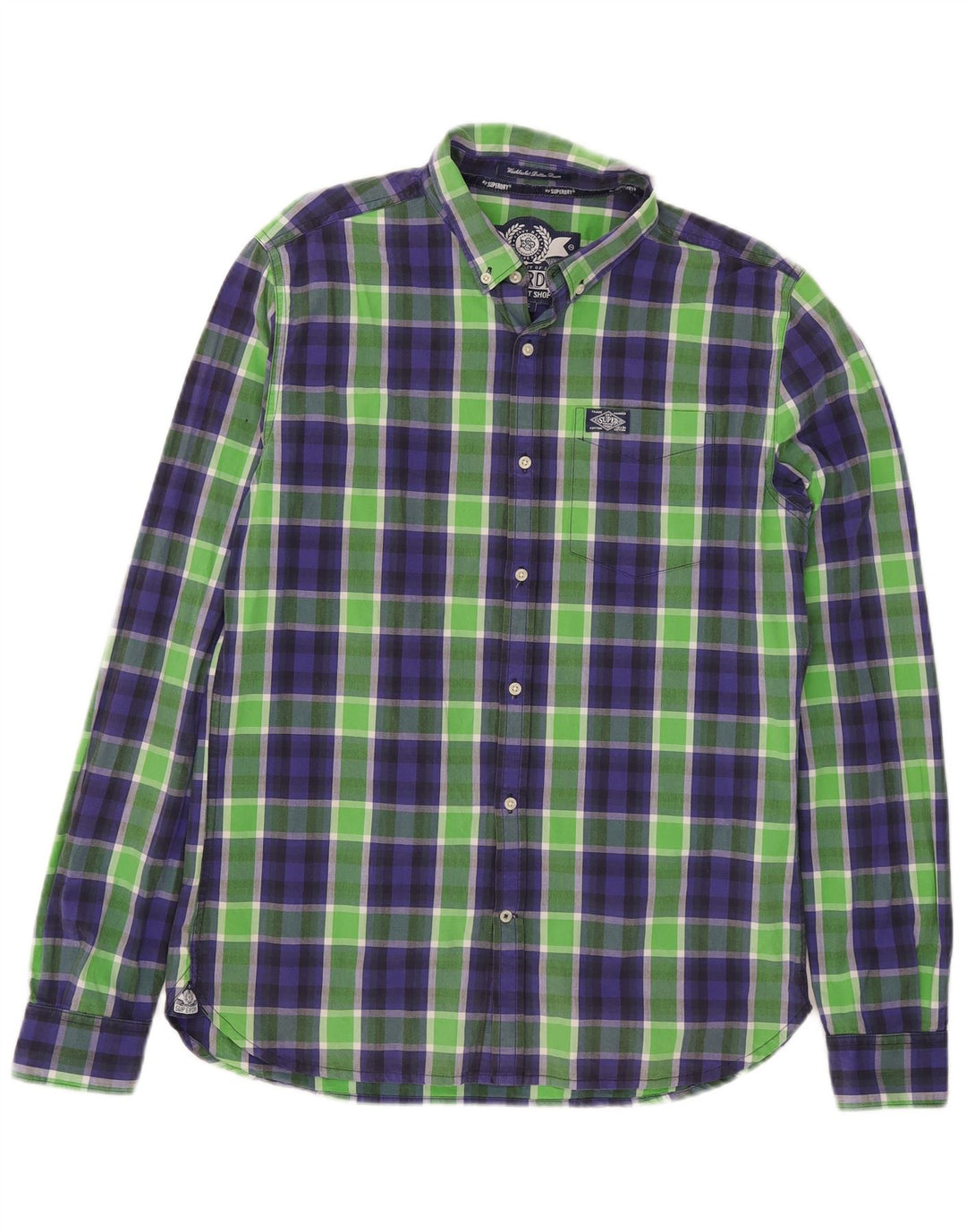 Camisa masculina Superdry grande algodão xadrez verde
