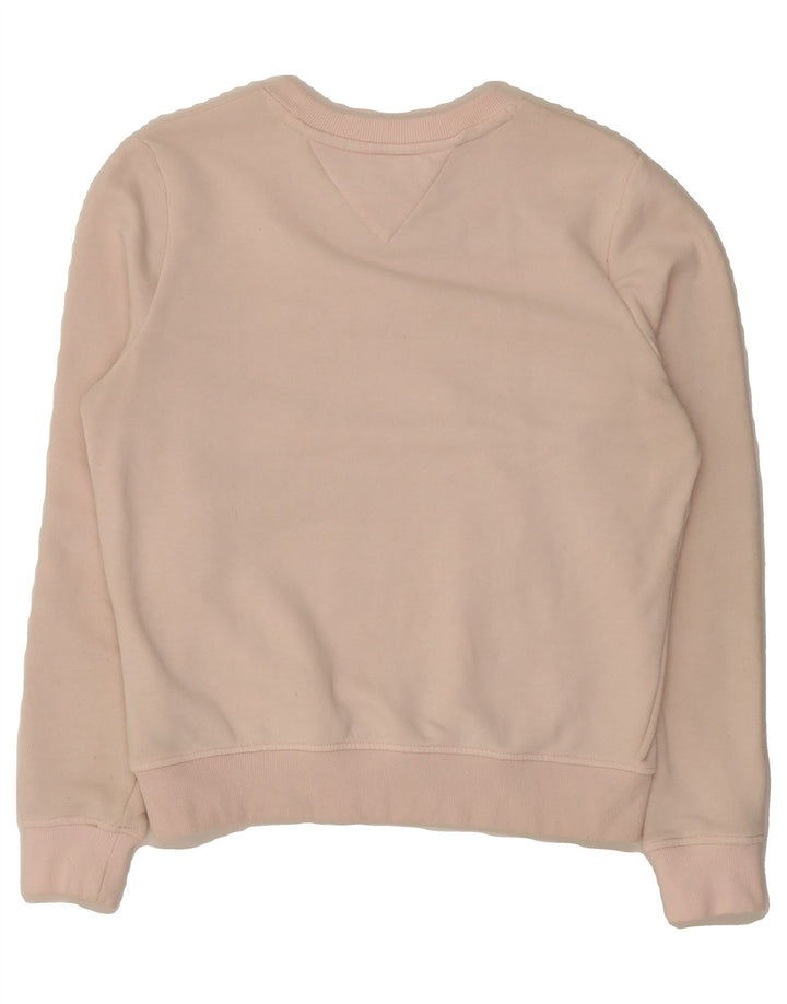 TOMMY HILFIGER Womens Oversized Graphic Sweatshirt Jumper UK 6 XS Pink Vintage Tommy Hilfiger and Second-Hand Tommy Hilfiger from Messina Hembry 