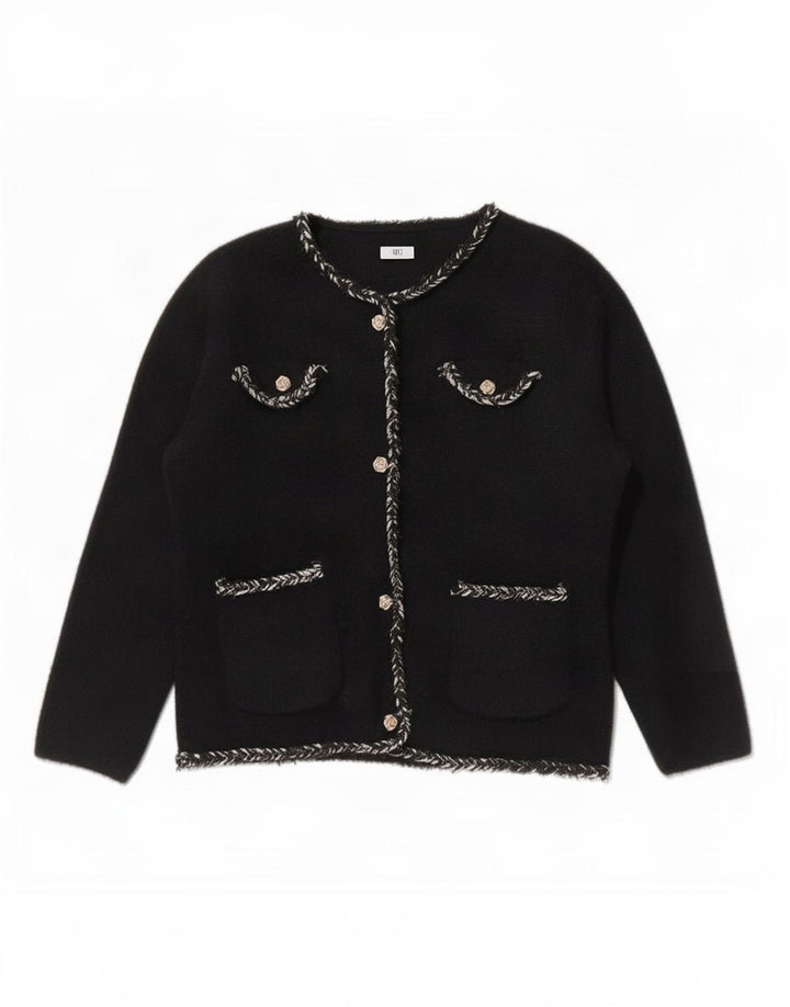 Suéter Cardigan Feminino Vintage UK 12 Poliamida Preta Média