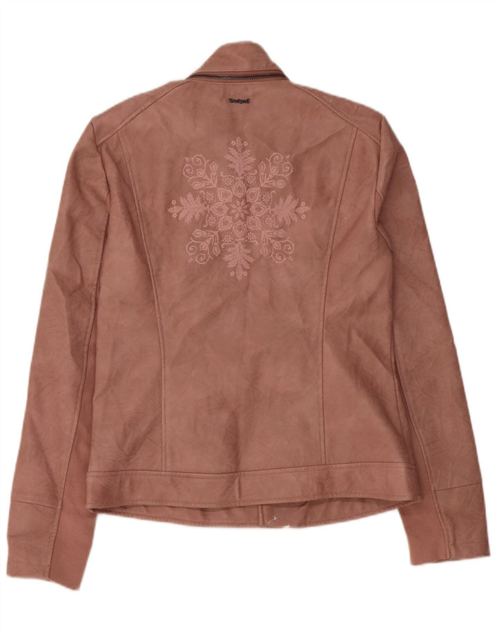 Jaqueta feminina de couro sintético Desigual EU 38 médio rosa floral