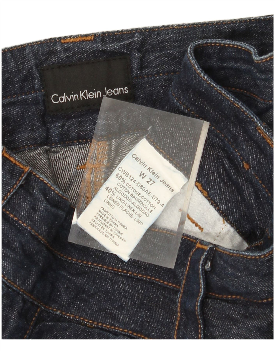 Calça jeans reta feminina CALVIN KLEIN W27 L35 algodão azul marinho