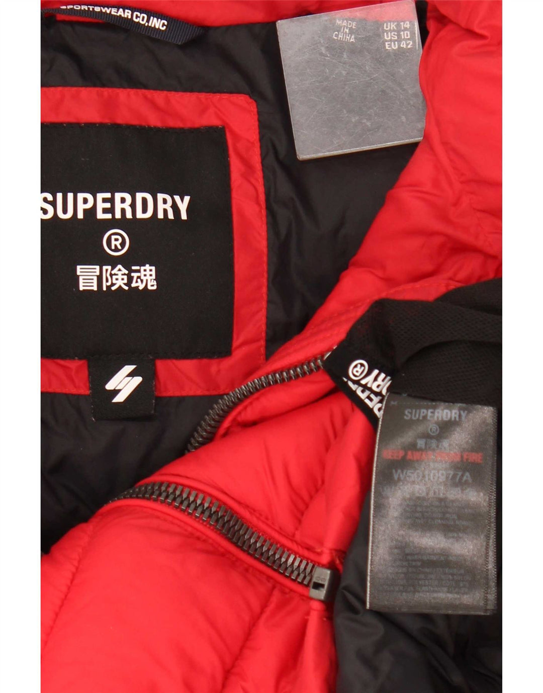 Jaqueta acolchoada feminina Superdry Reino Unido 14 poliéster vermelho grande