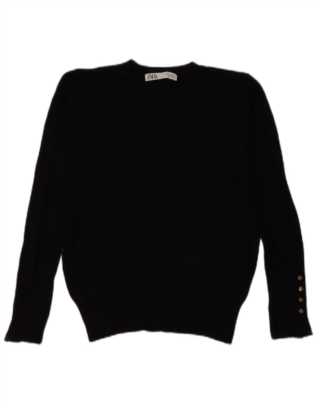 Suéter feminino Zara com gola redonda e viscose preta média UK 14