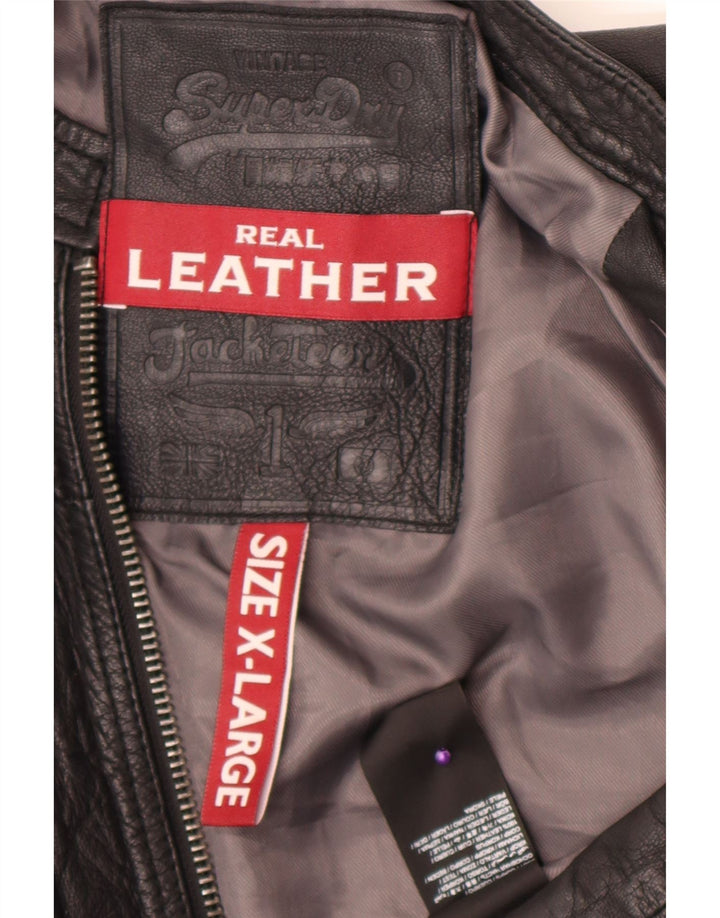 Jaqueta Superdry Feminina Couro Racer Reino Unido 18 XL Couro Preto