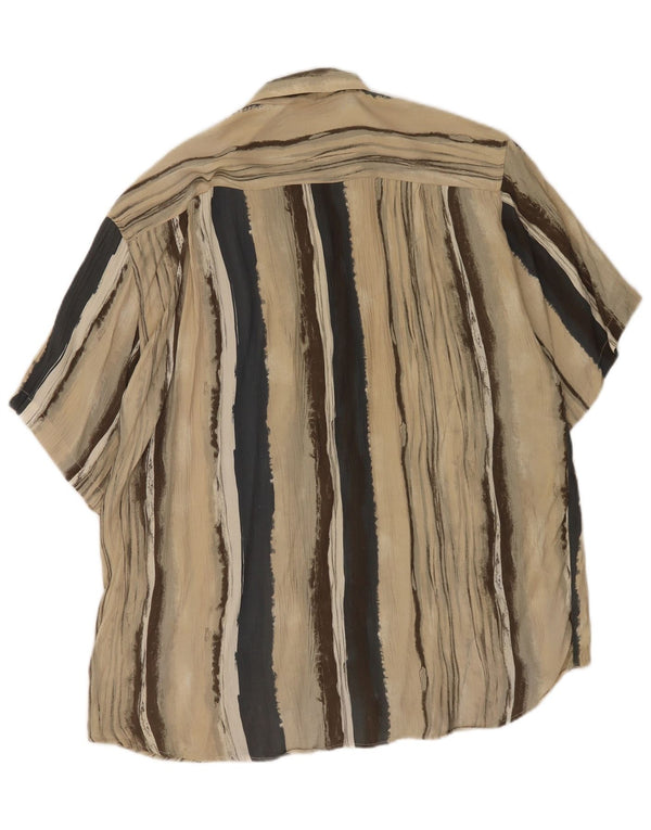 Camisa masculina vintage de manga curta grande viscose listrada bege
