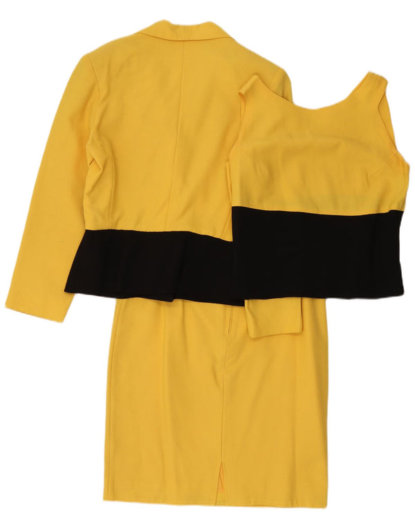 Conjunto de saia feminina vintage de 3 peças Reino Unido 12 médio W30 amarelo colorblock