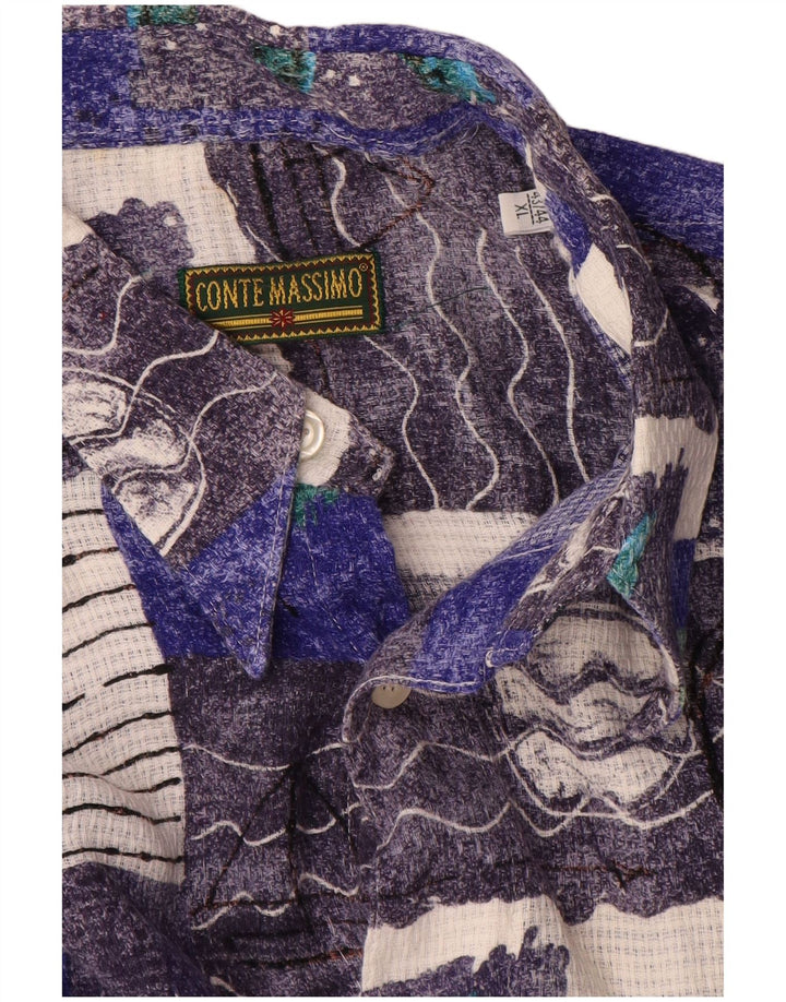 Camisa masculina Conte Massimo com estampa abstrata de manga curta tamanho 43/44 XL azul