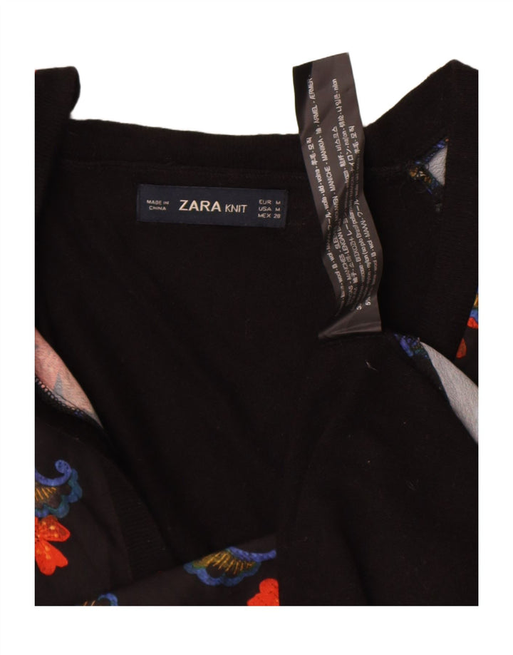 Top feminino Zara manga comprida UK 14 lã floral preta média
