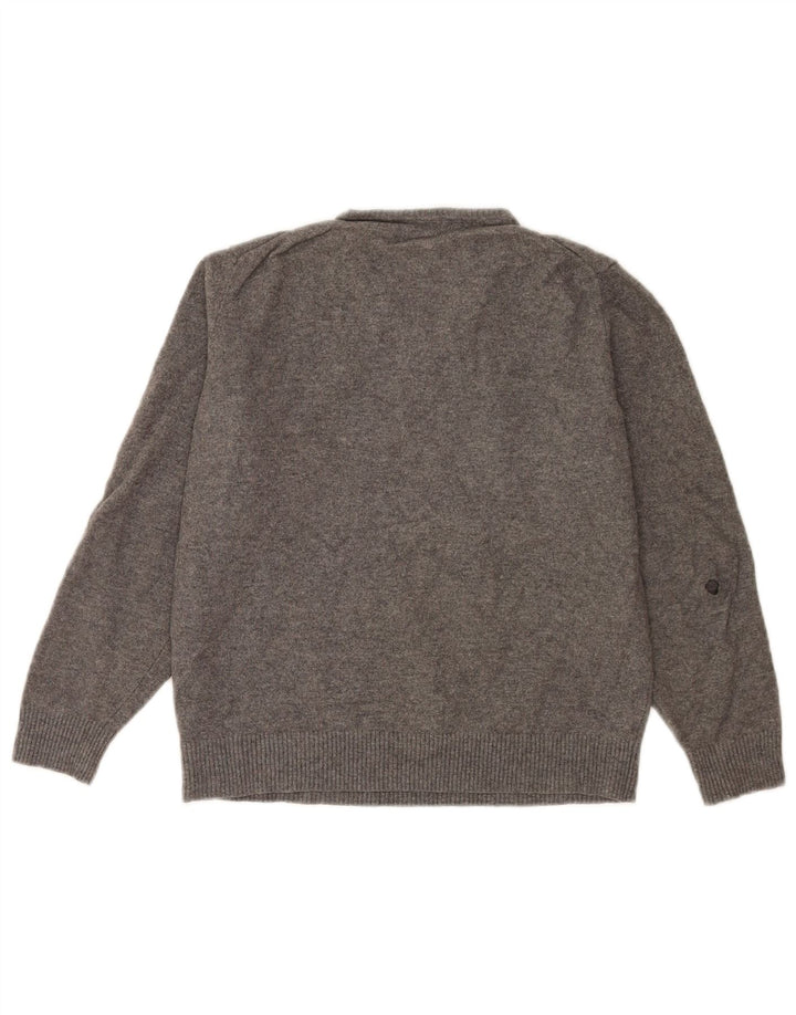 Suéter feminino Massimo Dutti com decote em V grande lã cinza