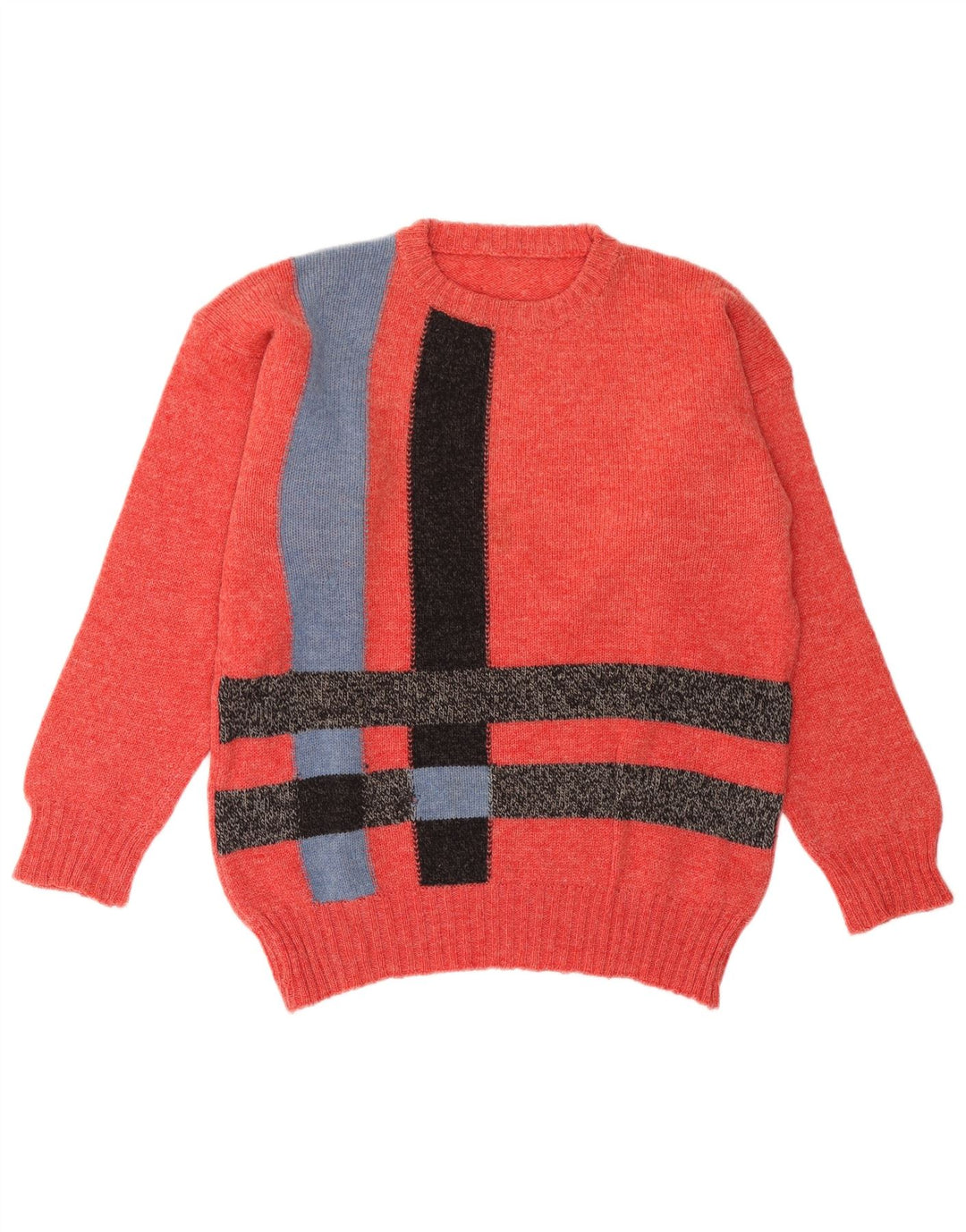 Suéter vintage masculino com gola redonda grande bloco colorido vermelho