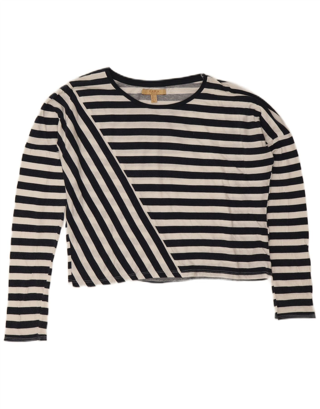 Zara Womens Crop Oversized Top Manga Longa Reino Unido 10 Pequeno Algodão Listrado Preto