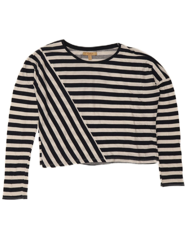 Zara Womens Crop Oversized Top Manga Longa Reino Unido 10 Pequeno Algodão Listrado Preto