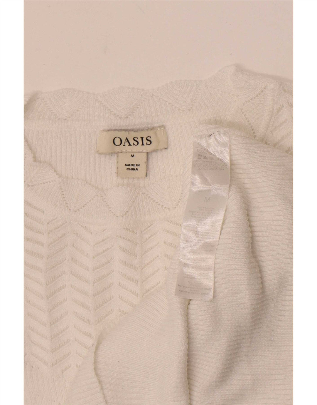 Suéter feminino Oasis com gola redonda UK 12 poliéster branco médio
