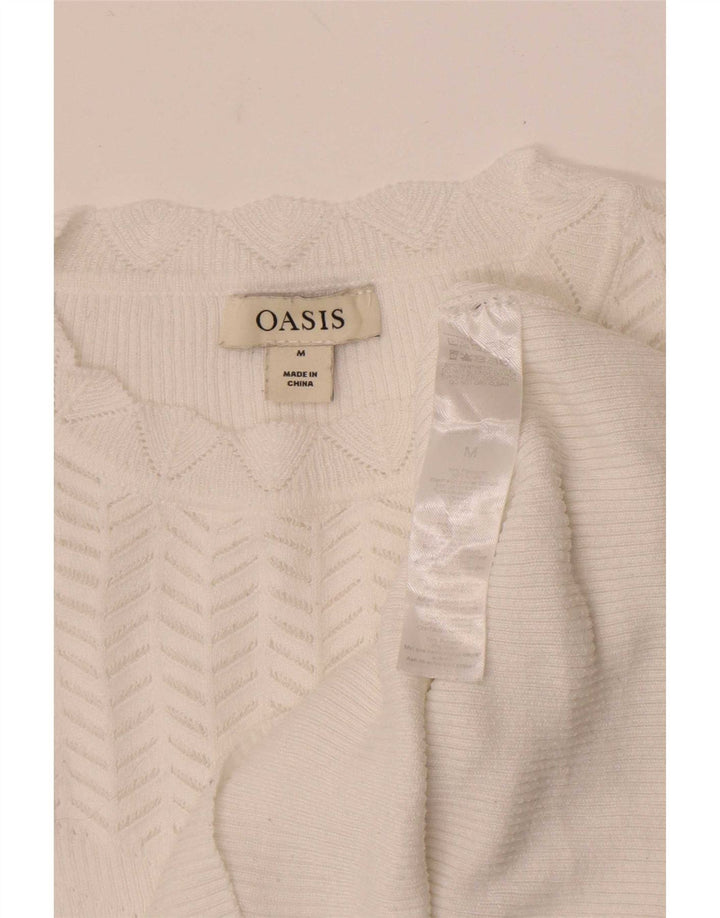 Suéter feminino Oasis com gola redonda UK 12 poliéster branco médio