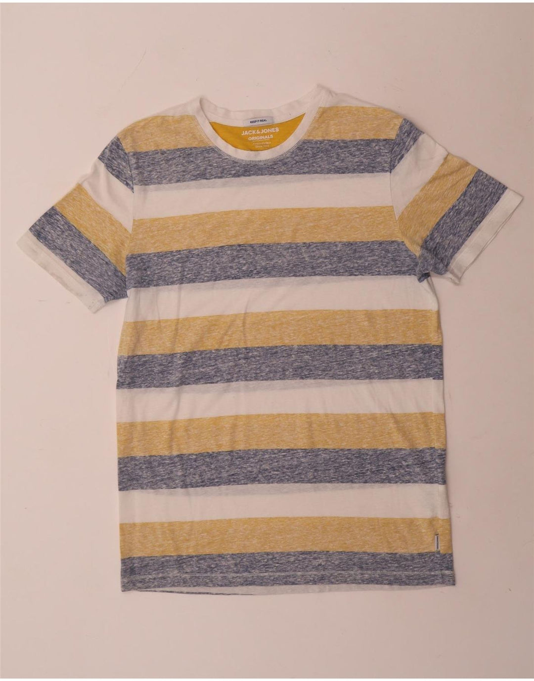Camiseta masculina Jack & Jones grande poliéster listrado multicolorido