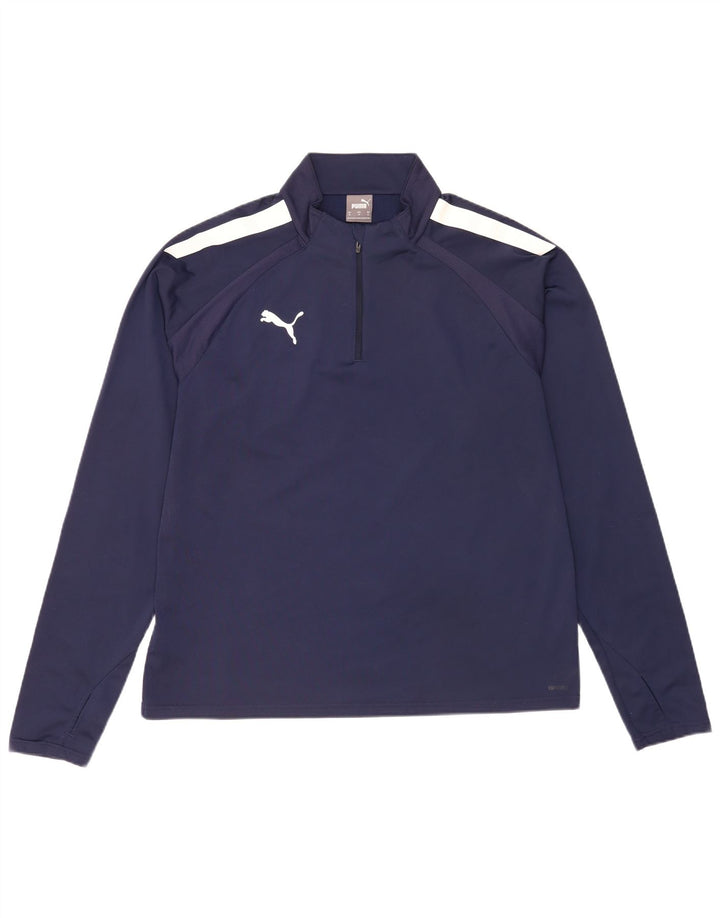 Puma Mens Zip Neck Pullover Treino Top XL Azul Marinho Colorblock
