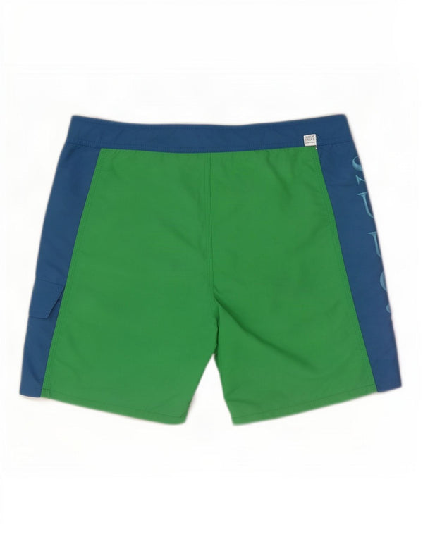 Sundek Mens Graphic Natação Shorts Médio Verde Colourblock Nylon