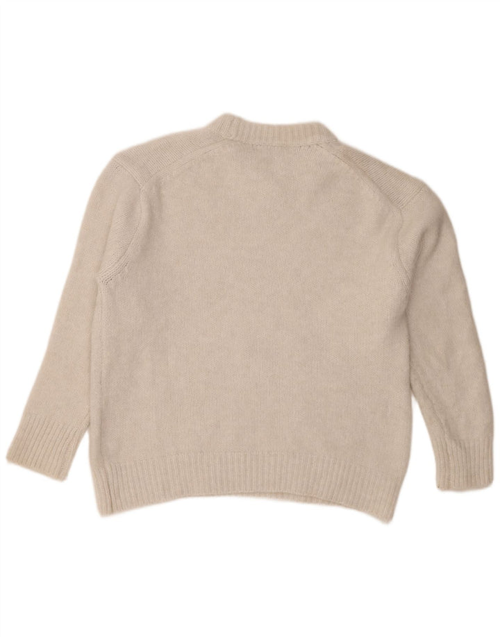 Suéter feminino Zara com gola redonda grande, Reino Unido 14, médio, branco, poliéster