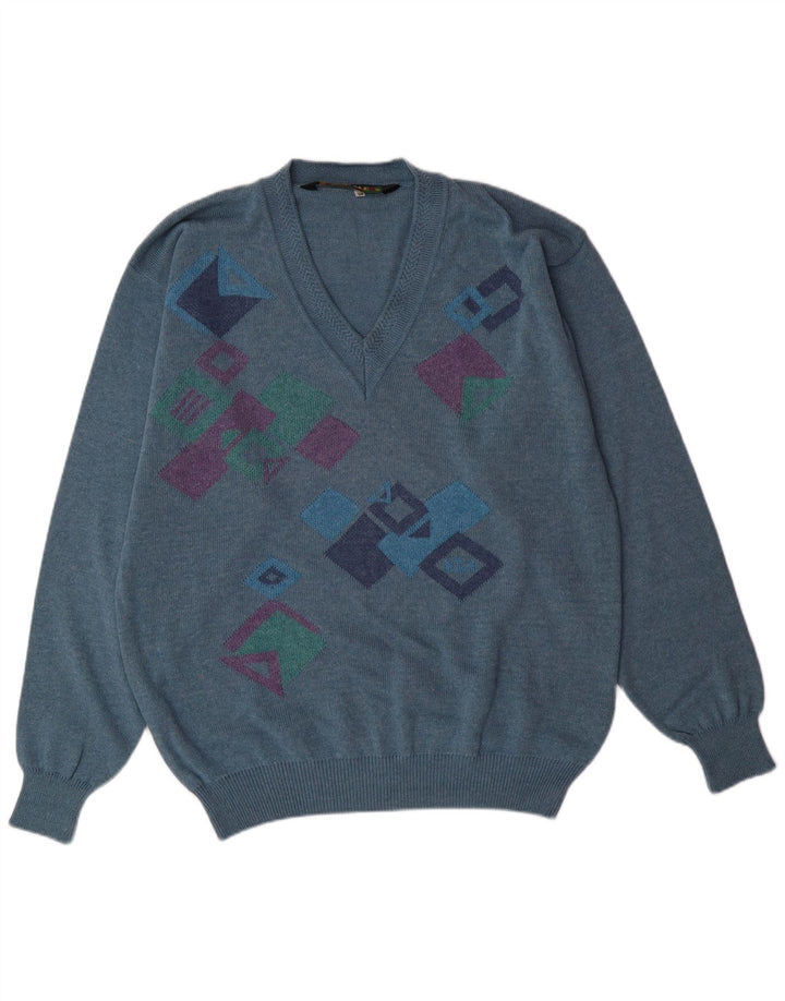 Suéter masculino FRANK ALEXS com decote em V IT 54 XL algodão geométrico azul