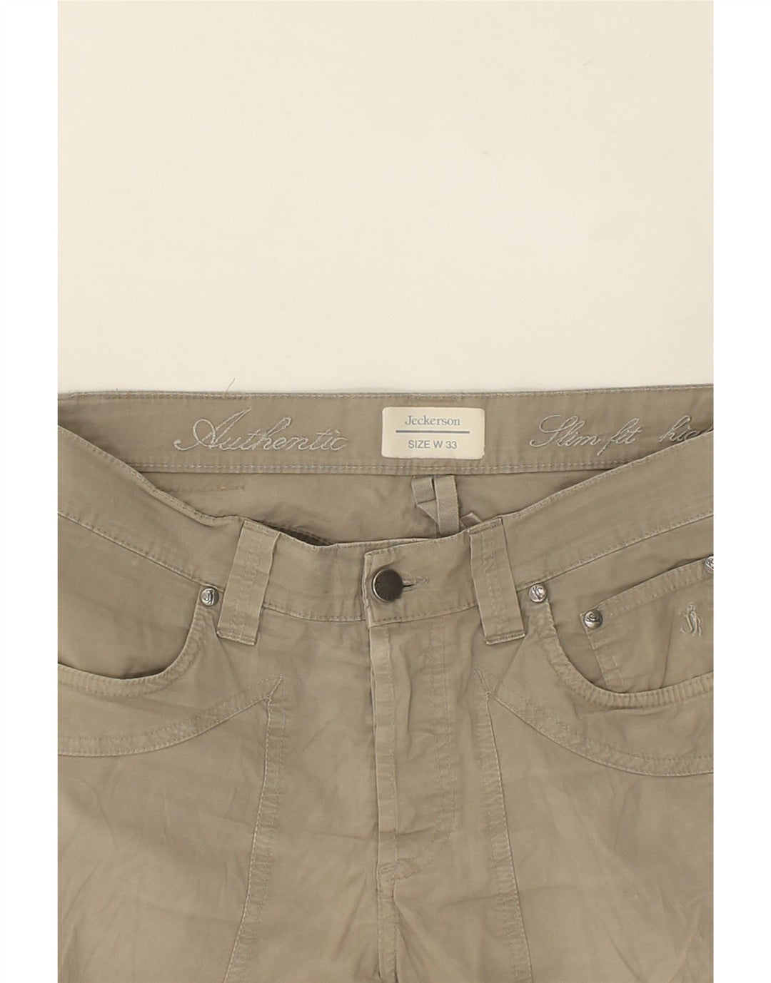JECKERSON Mens Slim Fit Casual Trousers W33 L33 Beige Cotton Vintage Jeckerson and Second-Hand Jeckerson from Messina Hembry 