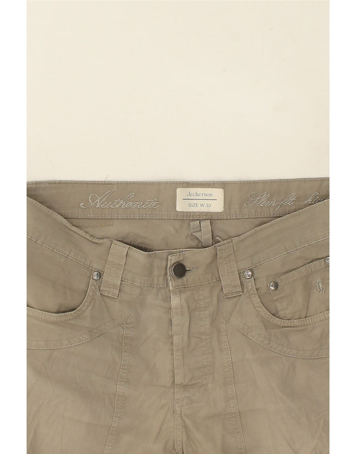JECKERSON Mens Slim Fit Casual Trousers W33 L33 Beige Cotton Vintage Jeckerson and Second-Hand Jeckerson from Messina Hembry 