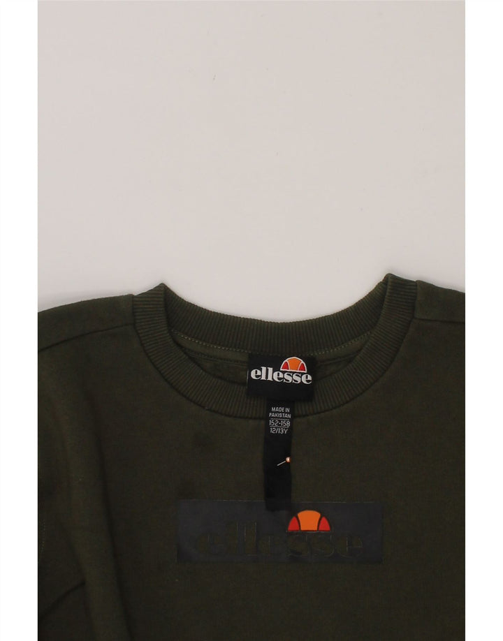 ELLESSE Boys Graphic Sweatshirt Jumper 12-13 Years Green Cotton Vintage Ellesse and Second-Hand Ellesse from Messina Hembry 