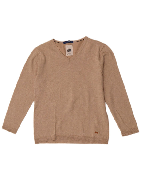Suéter Zara Boys com decote em V 11-12 anos bege manchado