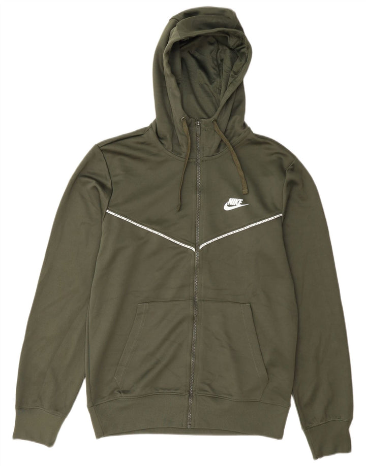 Suéter Nike masculino com capuz e zíper pequeno verde poliéster