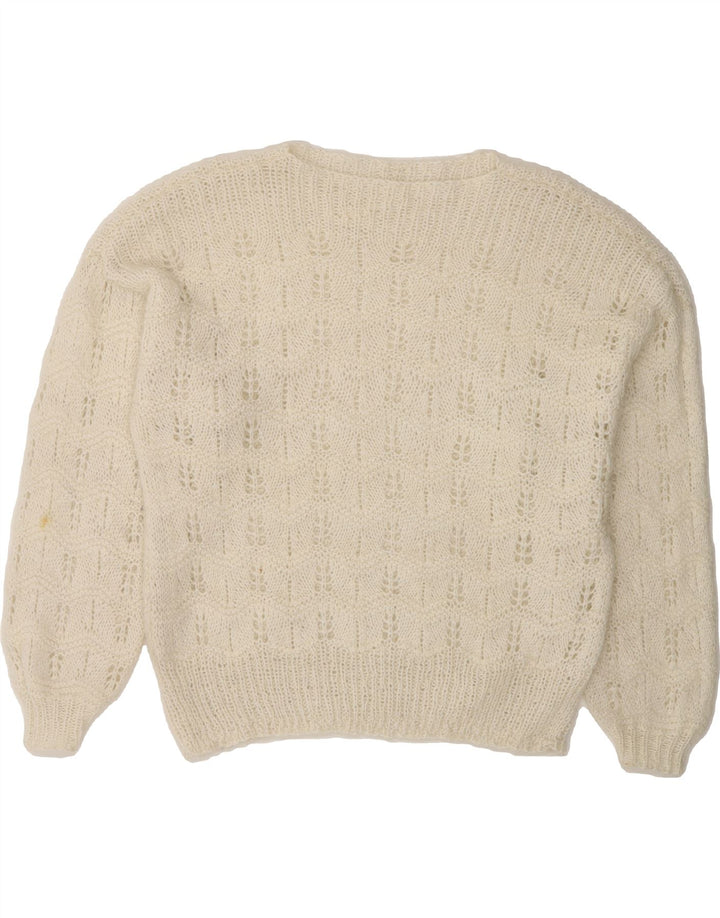 VINTAGE Womens Boat Neck Jumper Sweater UK 14 Medium White Vintage Vintage and Second-Hand Vintage from Messina Hembry 