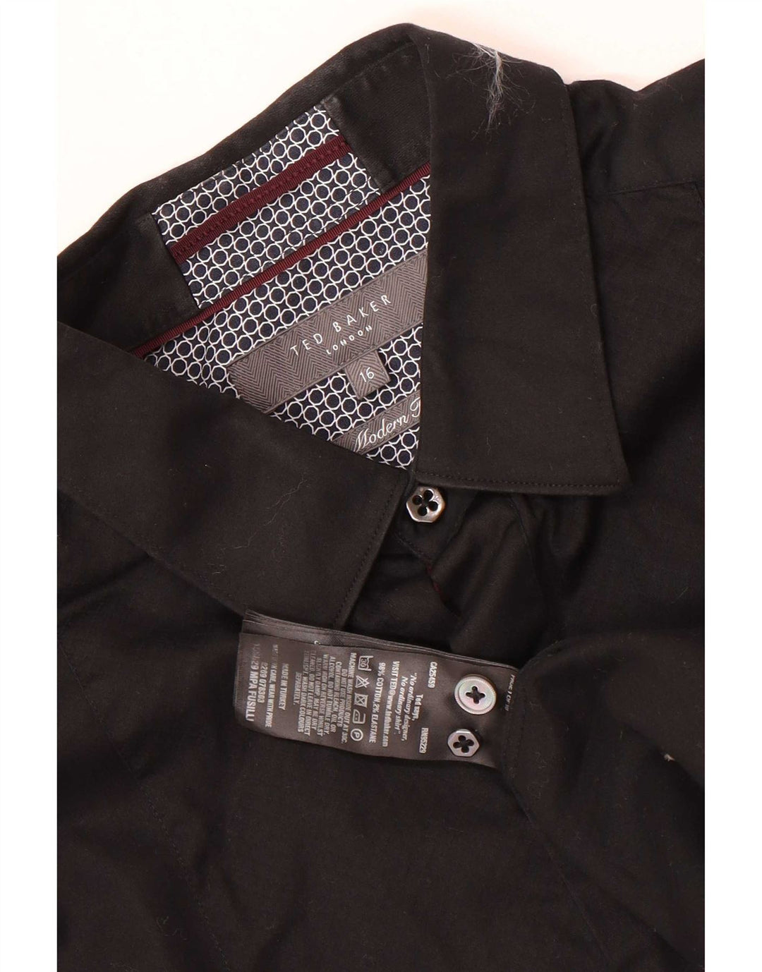 Camisa formal masculina Ted Baker de ajuste moderno tamanho 16 grande algodão preto