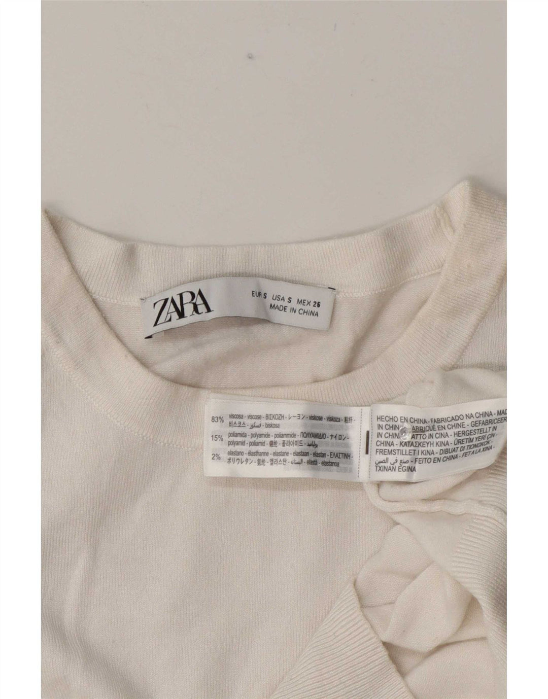 Zara Top feminino de manga curta UK 10 viscose branca pequena