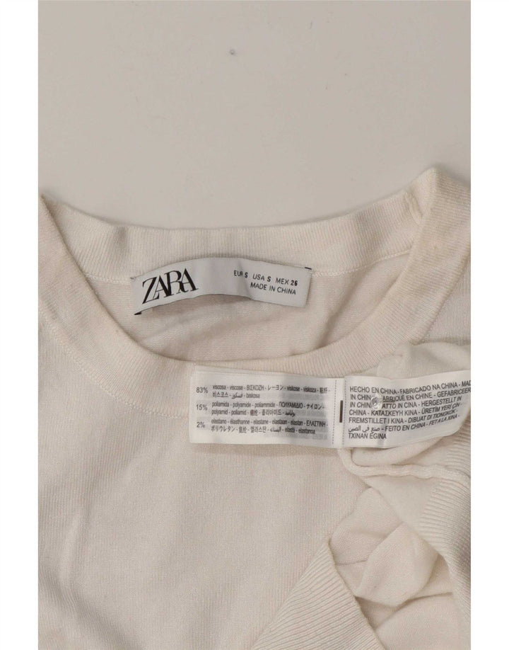 Zara Top feminino de manga curta UK 10 viscose branca pequena