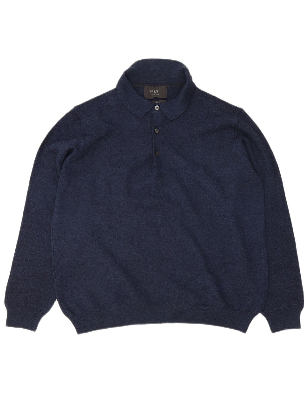 Suéter masculino MARKS & SPENCER com gola polo, médio azul marinho manchado