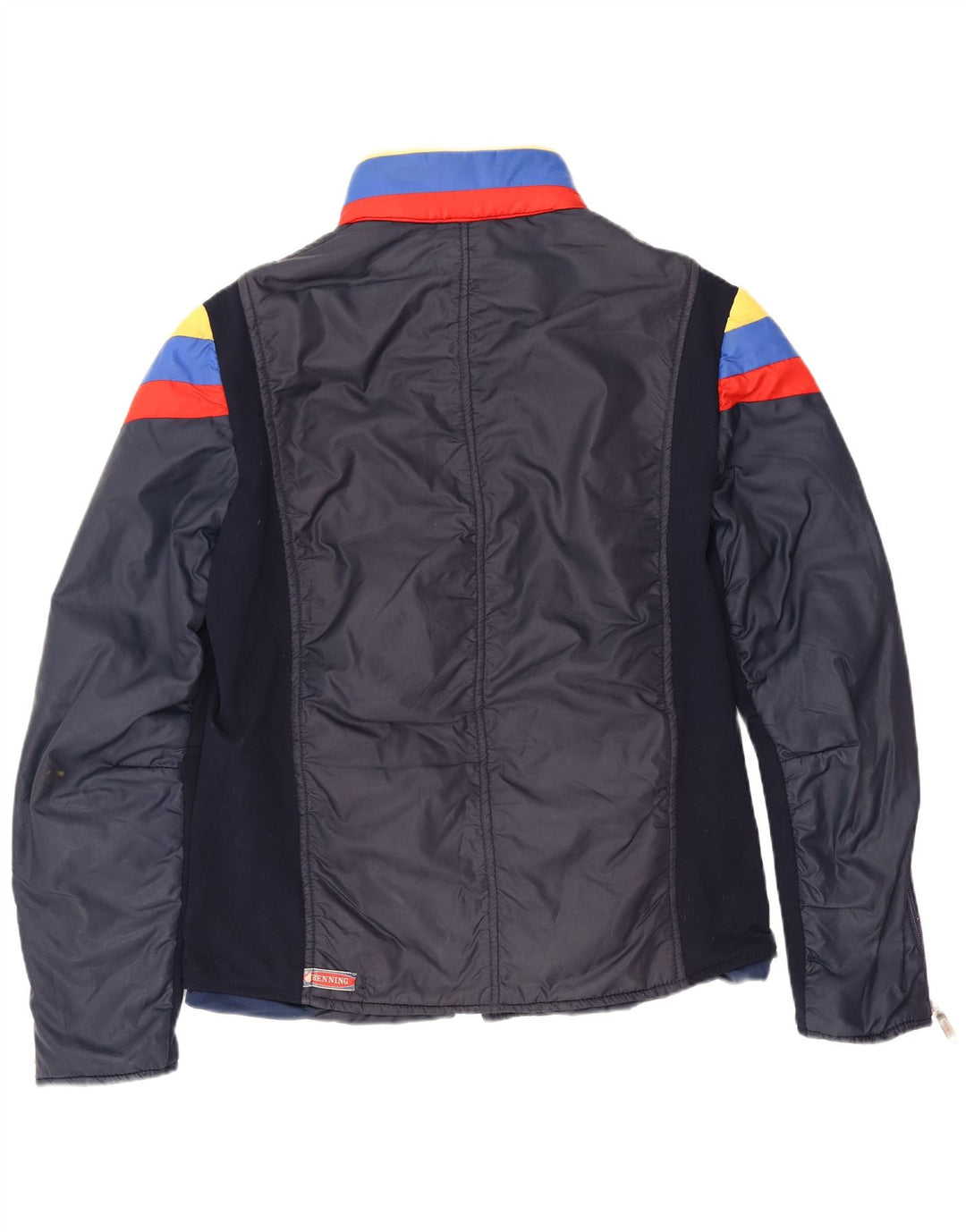 Jaqueta de esqui acolchoada masculina vintage tamanho 50 azul marinho médio colorblock retrô