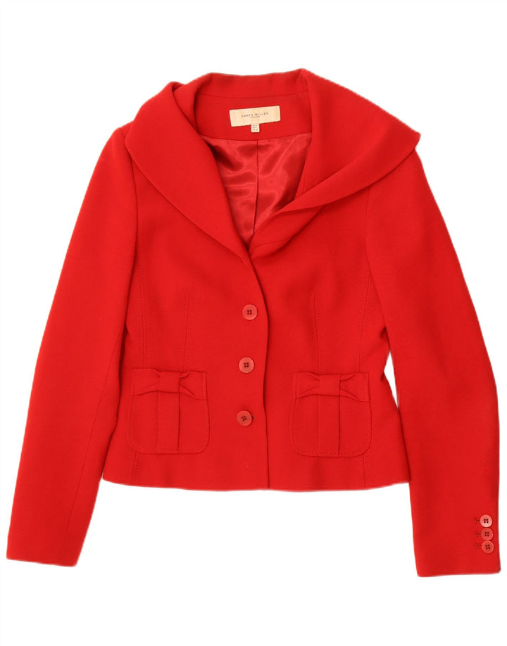 Jaqueta blazer feminina Karen Millen com 3 botões Reino Unido 12 lã vermelha média